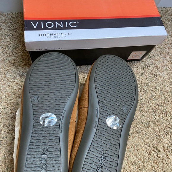 Vionic Juniper Moccasins Cozy Chestnut Suede Faux Fur Slippers Women's Size 7M - Picture 7 of 8